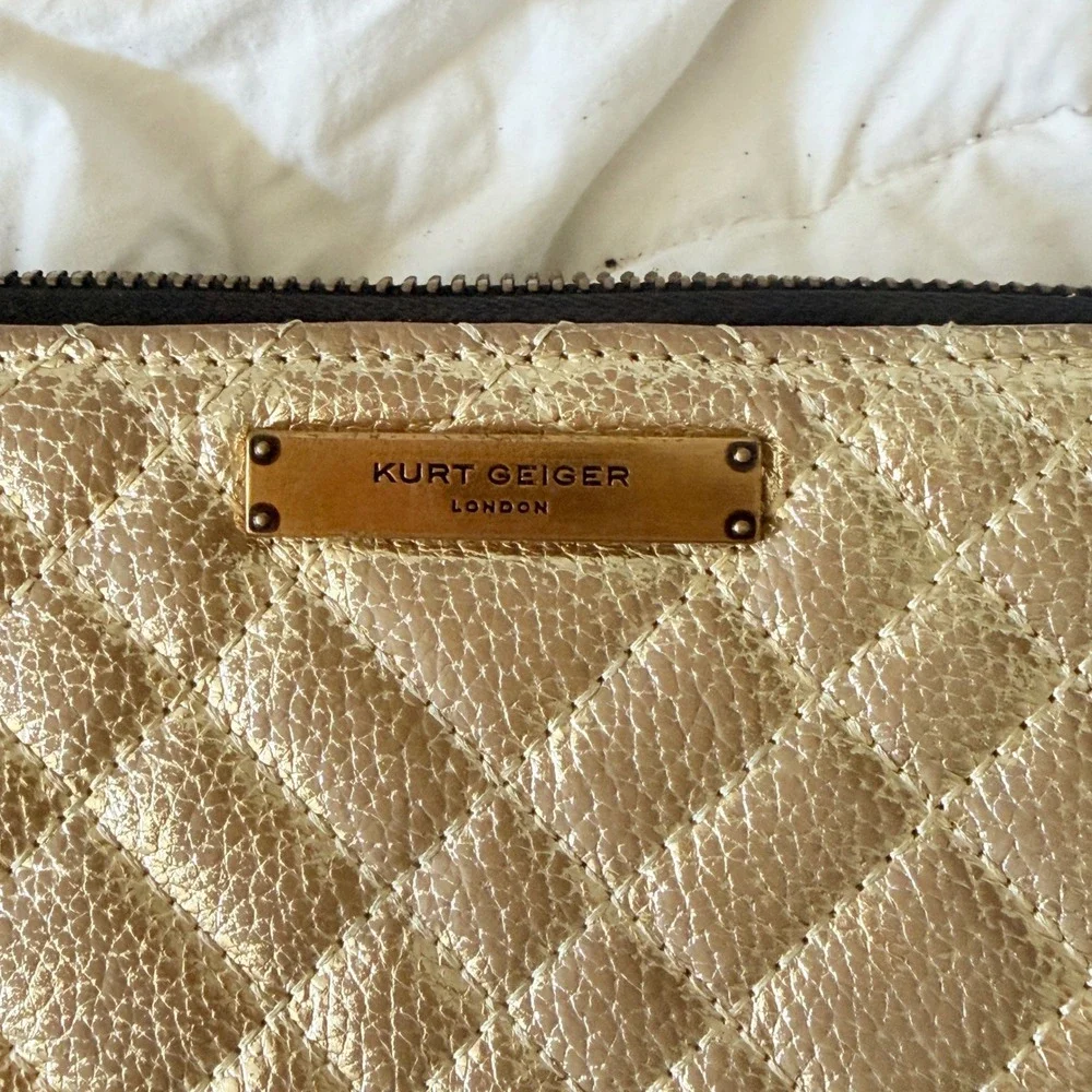 Kurt Geiger Zip Around Wallet Womens OS Gold Good Quilted Metallic Leather Luxe